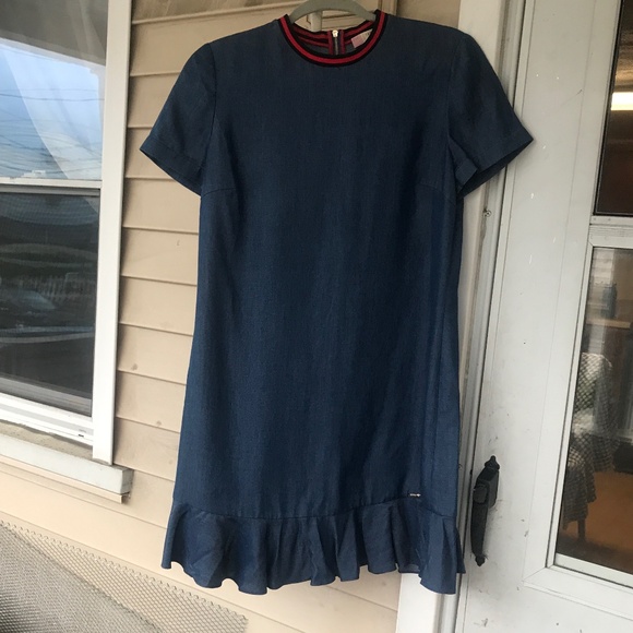 Ted Baker Lightweight Ruffled crew neck Denim Nautical Dress - Picture 1 of 4